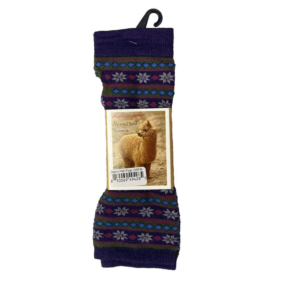 Alpaca Arte Hand Warmers Purple Fair Isle Fingerless Gloves Alpaca Blend Peru